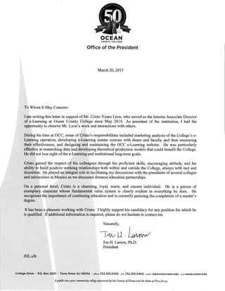 Letter of Recommendation President Jon Larson OCC