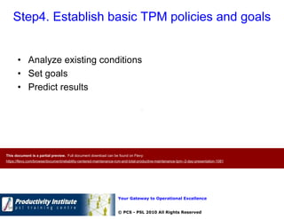 Tpm Reliability Reliability Centered Maintenance (RCM) and Total Productive Maintenance ...