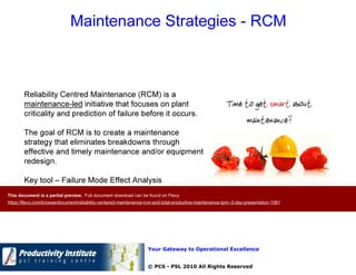 Reliability Centered Maintenance (RCM) and Total Productive Maintenance ...