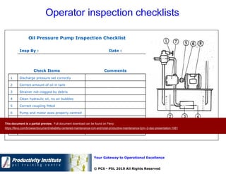 Tpm Operator Checklist Reliability Centered Maintenance (RCM) and Total Productive Maintenance ...