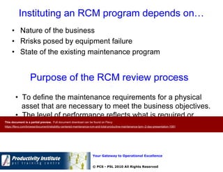 Reliability Centered Maintenance (RCM) and Total Productive Maintenance ...