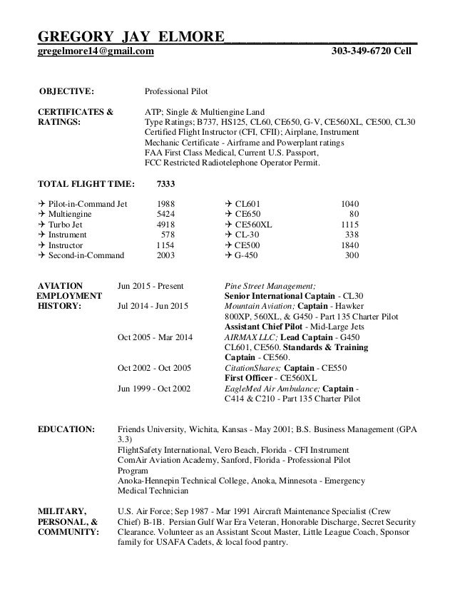 Pilot Resume Custom GREG ELMORE'S PROFESSIONAL PILOT RESUME Pilot Resume Custom GREG ELMORE'S PROFESSIONAL PILOT RESUME