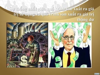 Sự thống nhất giữa quá trình sản xuất ra giá
trị sử dụng và quá trình sản xuất ra giá trị
thặng dư
 