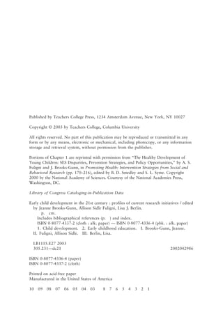 Early Child Development In The 21st Century Profiles Of Current ...