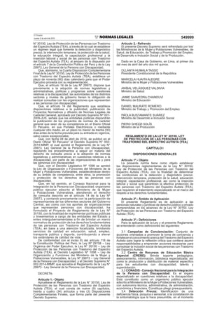 El Peruano
Jueves 2 de abril de 2015 549999
N° 30150, Ley de Protección de las Personas con Trastorno
del Espectro Autista...