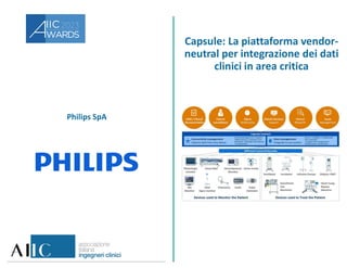 Philips SpA
Capsule: La piattaforma vendor-
neutral per integrazione dei dati
clinici in area critica
 