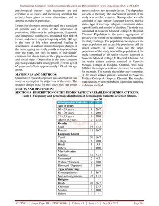 A Study to Assess the Effectiveness of Aerobic Exercise on Depression ...