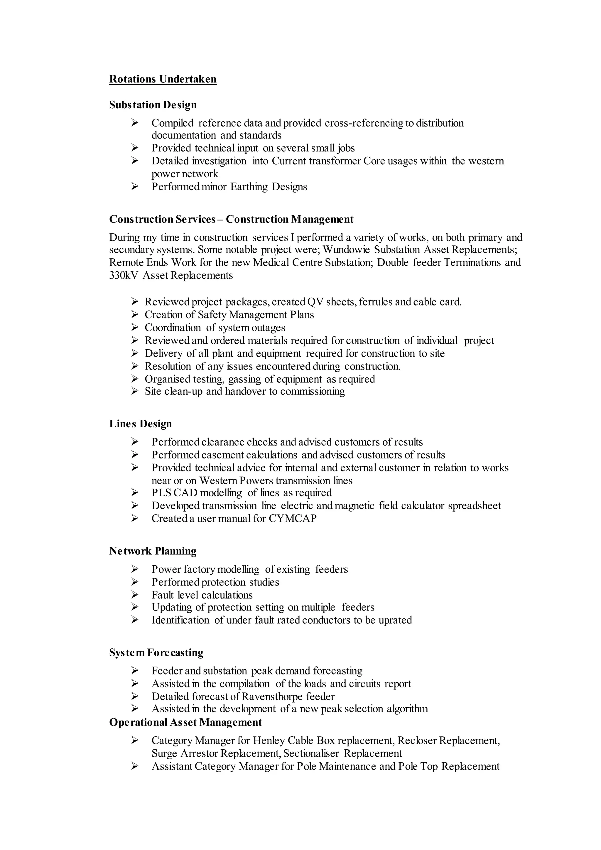 Western Power Graduate Roles & breakdown of primary work tasks PDF