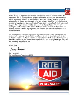 rite aid 2008 Shareholder Letter 