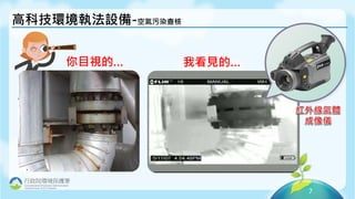 7
高科技環境執法設備-空氣污染查核
我看見的…你目視的…
行政院環境保護署
Environmental Protection Administration
Excutive Yuan, R.O.C.(Taiwan)
 