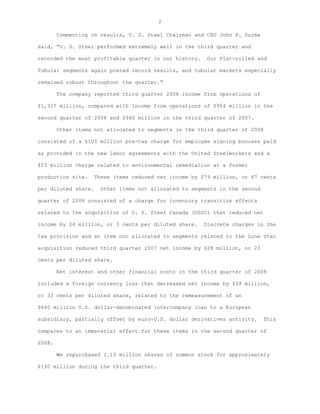 U.S. Steel Third Quarter Earnings Release