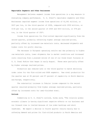 U.S. Steel Third Quarter Earnings Release