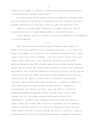 U.S. Steel Third Quarter Earnings Release