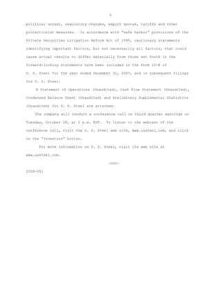 U.S. Steel Third Quarter Earnings Release