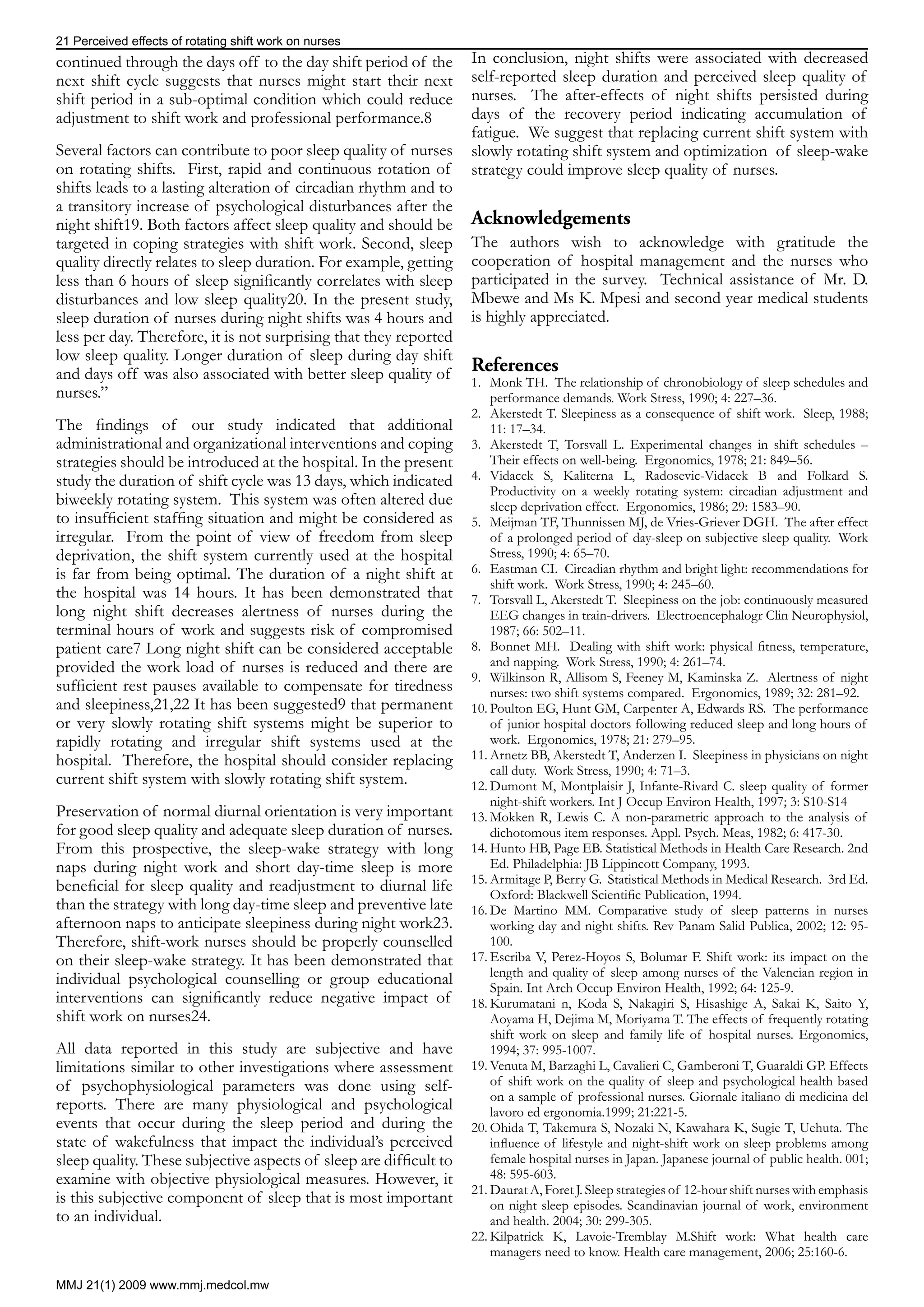 Perceived effects of rotating shift work on nurses’ sleep quality an…