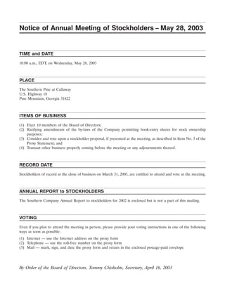 southern Proxy Statement 2003