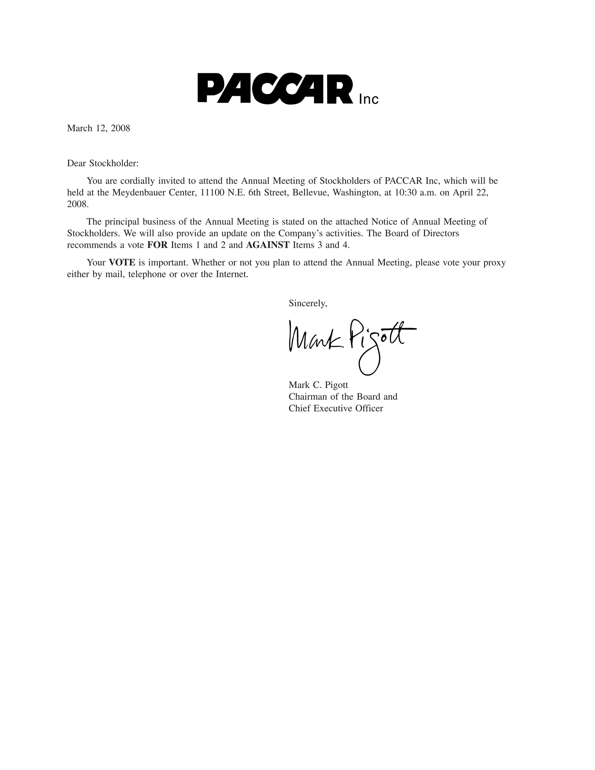 PCAR 2008 Proxy Statement