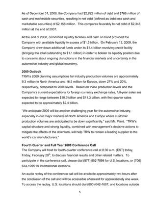 2008 Q4 TRW Auto Earnings Presentation