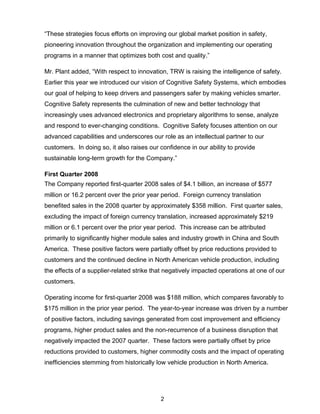 2008 Q1 TRW Auto Earnings Presentation