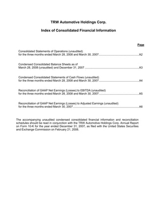 2008 Q1 TRW Auto Earnings Presentation