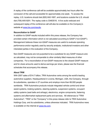 2007 Q4 TRW Auto Earnings Presentation 