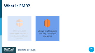 @ItaiYaffe, @RTeveth
What is EMR?
EMR is an AWS
managed service to
run Hadoop & Spark
clusters
Allows you to reduce
costs ...