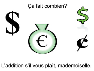 Ça fait combien? L’addition s’il vous plaît, mademoiselle. 