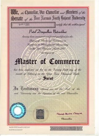 9. M.COM Certificate