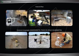 Ensaio de Placa
Controle de Compactação (GAMADENSÍMETRO, FRASCO DE AREIA E VOLUMINIMETRO)
 