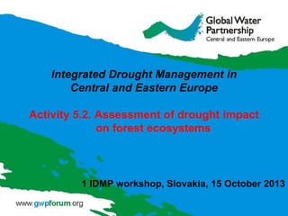 Integrated Drought Management in
Central and Eastern Europe

Activity 5.2. Assessment of drought impact
on forest ecosystems

1 IDMP workshop, Slovakia, 15 October 2013

 