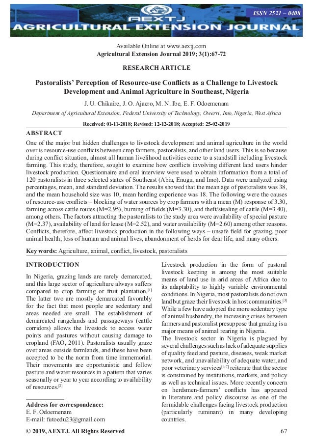 © 2019, AEXTJ. All Rights Reserved 67
Available Online at www.aextj.com
Agricultural Extension Journal 2019; 3(1):67-72
IS...