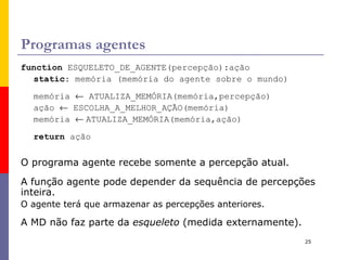 Aprendizagem O agente pode ter algum conhecimento anterior. 