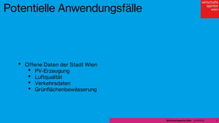 Potentielle Anwendungsfälle
• Offene Daten der Stadt Wien
• PV-Erzeugung
• Luftqualität
• Verkehrsdaten
• Grünflächenbewässerung
25.09.2023
Wirtschaftsagentur Wien 5
 
