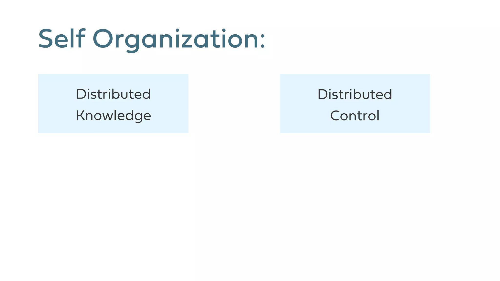 Self Organization:
Distributed
Knowledge
Distributed
Control
 