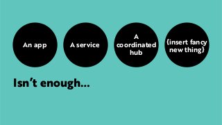 An app A service
A
coordinated
hub
Isn’t enough…
{insert fancy
new thing}
 