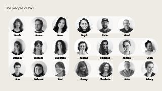 Sarah Jonas Anna
Daniela Natalie Valentina
Jess Melanie Yani
Boyd Peter Gord
Janey Charlotte John
Alysha Shokhan Mischa Jenn
Kelsey
The people of IWF
 
