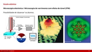 Massa e tamanho dos átomos 16
Escala atómica
Microscopia eletrónica / Microscopia de varrimento com efeito de túnel (STM)
Possibilidade de ‘observar’ os átomos.
[Imagem: Wikipédia]
 