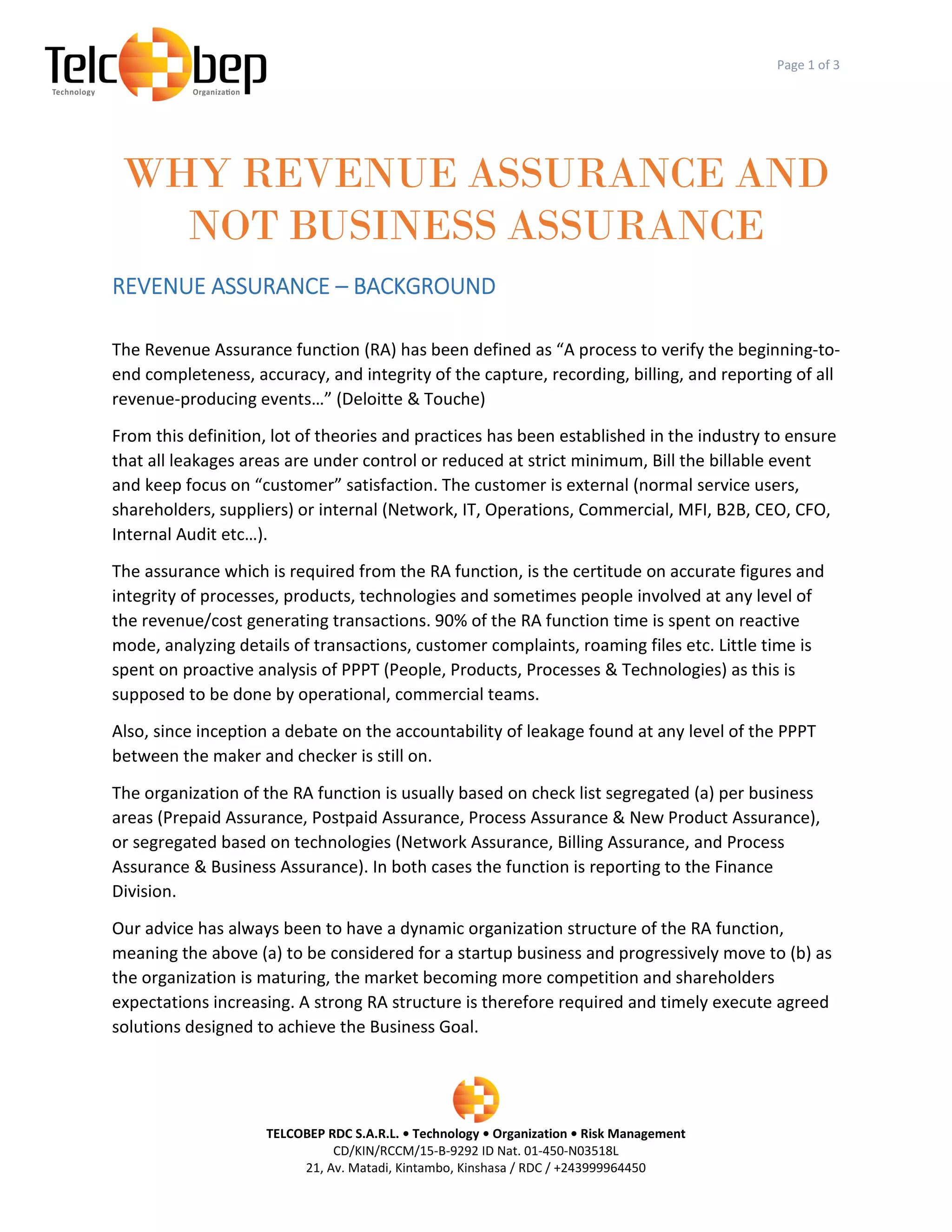 10 areas of business assurance | PDF