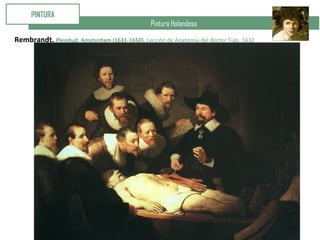 Pintura Holandesa
PINTURA
Rembrandt. Plenitud. Amsterdam (1631-1650). Lección de Anatomía del doctor Tulp. 1632
 