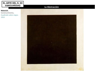 La Abstracción
EL ARTE DEL S. XX
VANGUARDIAS
Malevich.
Constructivismo.
Cuadrado sobre negro.
1913
 