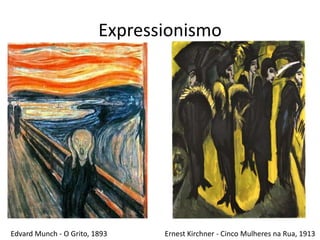 Expressionismo




Edvard Munch - O Grito, 1893    Ernest Kirchner - Cinco Mulheres na Rua, 1913
 