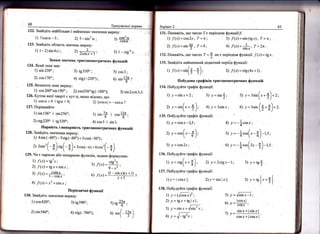 122.3найд]ть найб|льппе | наймендле 3начення виразу:
60
1) 7созс _3:
123. 3найд!ть облас.гь значень виразу:
1) 1-2|з!п4д!; :;
2"*!1;
3наки зна!|ень тригопометрич[,!|х функш!й
124. Акий 3нак ма€:
|) в!п 230" ;
2) сов170';
1) сово>0 !с9св<0;
127. [|ор|вняйте:
1) з!п ]56' | з!п256';
2)сс9220' ! с9320';
3) с9330"; 5) соз3;
4) сс9(220"); о) з!:$ т
2) |совс*| =
*€о50, ?
3) в!п} ; сов$;
4)соз3 ! в|п1'
:: €о53сг
'/ соБс[ '
3) | _с{9{х.
5) /(х)= "'8'{
'9 _ х''
в !(х)={!:ч}{*!!т
св*;
6) -1,(_*)
125. 8изначте знак виразу:
1) сов260'в!п190"; 2) соз356"тд(_100"); 3) в|п2сос3,5'
12б. (утош: яко| нверт! € кут с1', якш{о в|домо, що:
|1арн!сть ! непарн!сть тр!|гонометрич}|шх функш!й
128. 3найд|ть значення виразу:
1) 4в1п (_60') * 3 с19 (_60.) + 5соз(_30.) ;
эу э";,, (* *)"-(- +)
- 3 соь1_п; - ь""-'(_
#)
29.1и € парно}о або неларно:о функш!я, задана формулою:
1) соь420';
2) в!п 540';
3) т9390!;
4) с13(-780");
[1ер!одитн! функш||
130. 3найд|ть 3!{ачення вира3у:
8ар!аглт 2
131. ||оках<!ть, що число 1с пер|одом функш1'[',*
1) 7(.т)=оос2х. | =1;
2) /@)=,!,$,7=8;
61
з)'! $)=з{п(18;;г), 7 = п ;
4) /(х)=#,7 =2т.
5) у=.,/ы,'-:;
_. !соз_т]
б) у = тс#;
? -.- ь!пх+|з|пх|
'7 '' _
"'''
1 розл !
!32. |!окаж!ть' що число т =$ не с пер|одом функц!! ./(.т) = {8л.
133. 3найд]ть найменший додатний пер!од функш||:
1) /(х)=';"(3-*)' 2) 1'$)=с1в(4х+1).
|1обулова граф!к!в тр!|гоном8тр}| чн}|х функц|й
|34. ||обудуйте граф1к функш![:
1) у=в1пл+2; 3):,=з]пЁ; 5)
/
2) у=я!п[х+{ !; +).}'=3з|пх: 6)-  э)
135. ||обудуйте щаф|к функш1|:
1) /=соз-т*1.5:
2) у=."'('-#)'
т;у=ссв[,г+{); 2у=2с18'т_1; 3)у=19!!.
| 37. !-1обулуйте граф|к функш!|:
1)у: | соз.т |; 2)у: з|п |;г |;
!38. |!обудуйте граф1к функш|!:
1) .г'= (.'/соз-т)2;
2) у=с9х+19|х|:
г---
3) -у=в!пх+{ь|п2.";
г--_--;_
4) )' = ,'!- с8"" ;
-у=з'|,("+$)+:;
/=3з|п (*-21-,
4) у =_}"''' :
-. 1 1 -5) -т' =
_{сов[х _Ё,|_ :'з ;
6) у=-}со'(:,_5)_;'з.
3)у='|'-3!
 