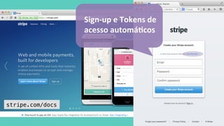 Sign-­‐up 
e 
Tokens 
de 
acesso 
automáOcos 
stripe.com/docs! 
 