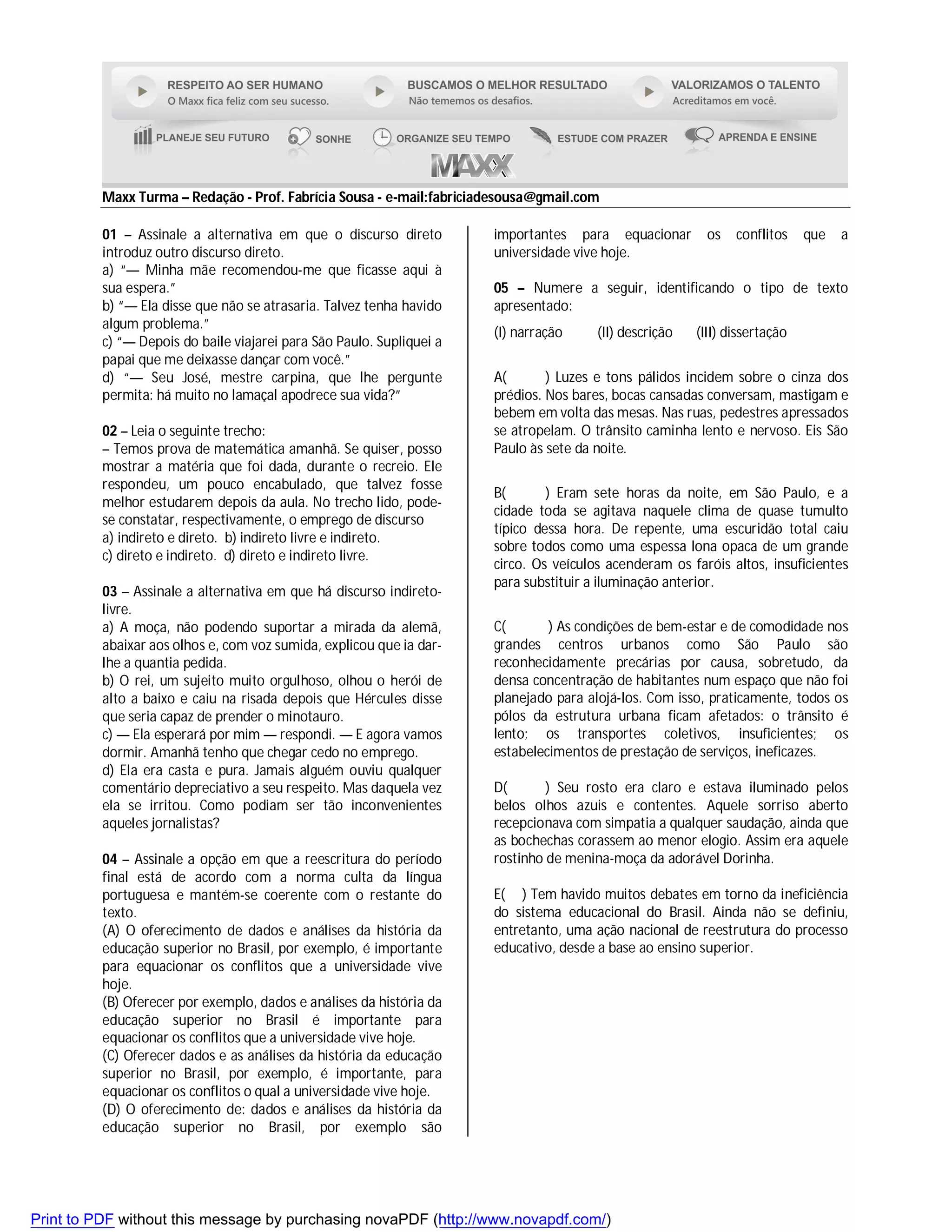 Exercícios De Tipologia Textual - BINKEDU