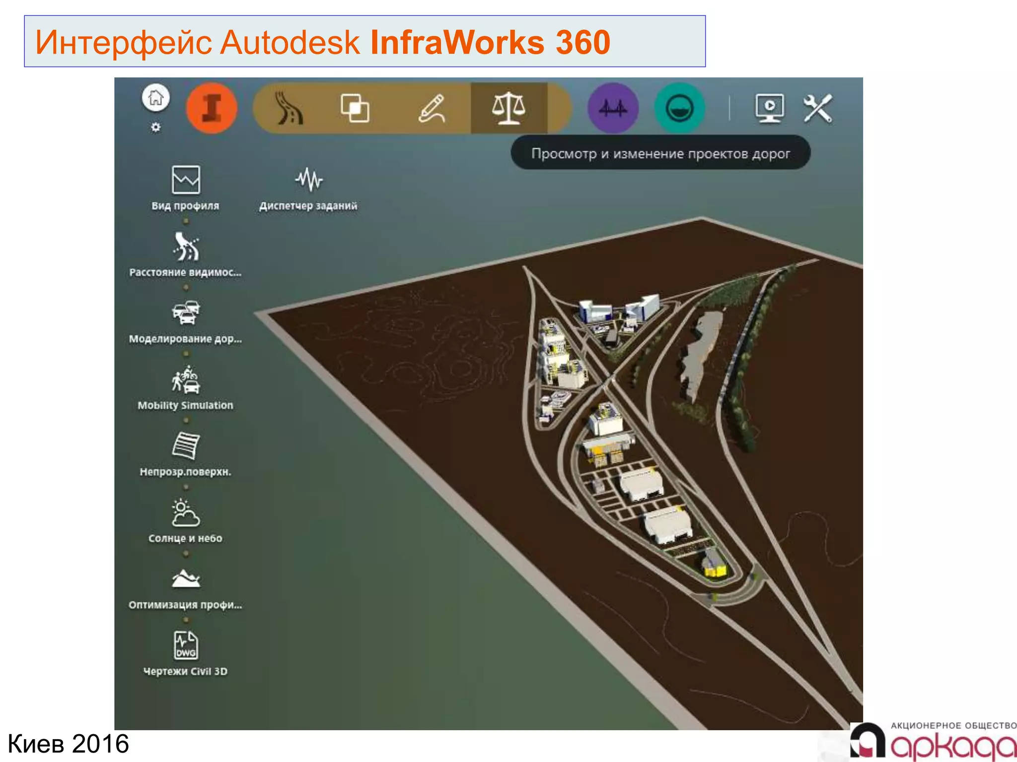 Киев 2016
Интерфейс Autodesk InfraWorks 360
 