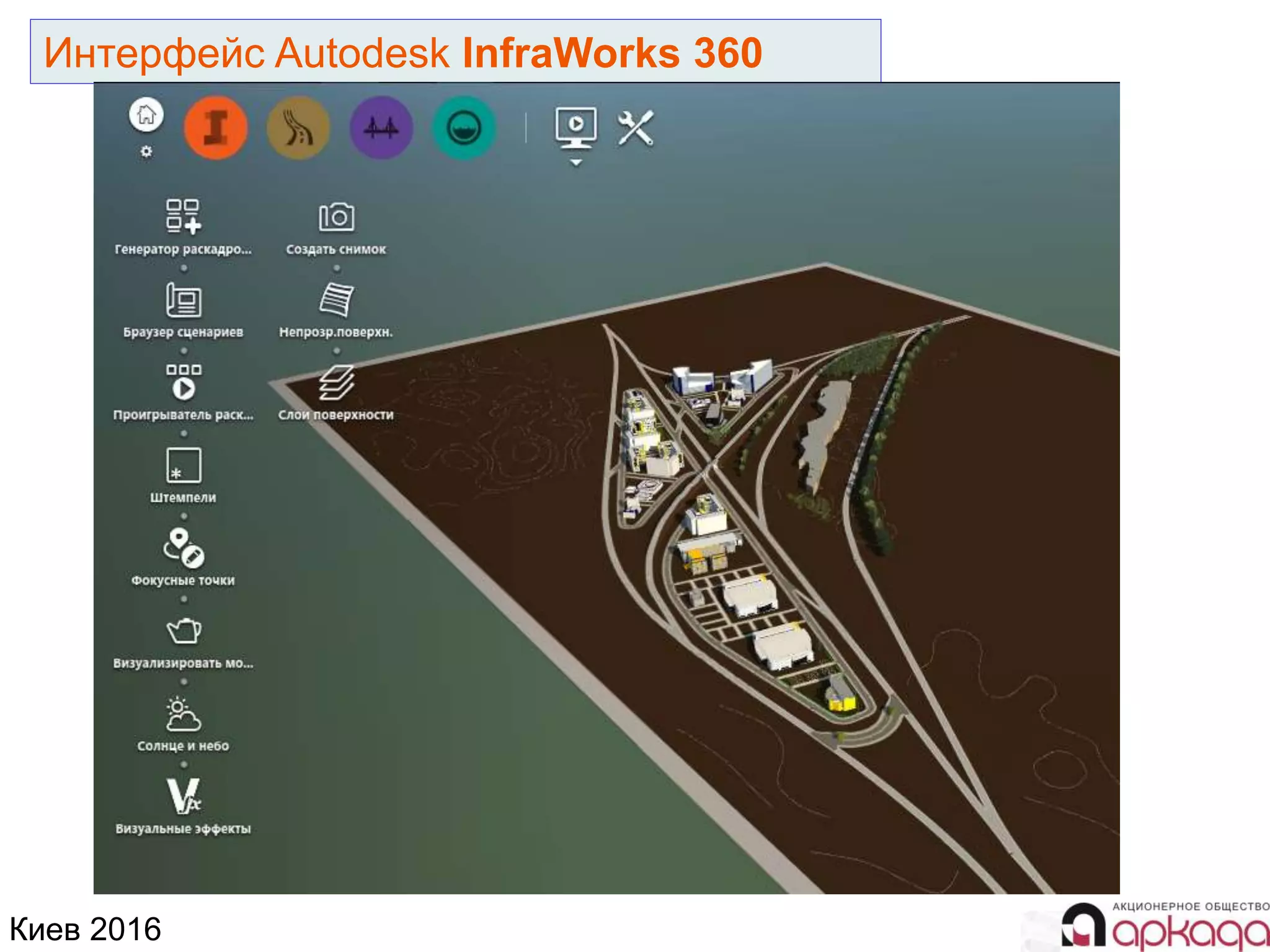 Киев 2016
Интерфейс Autodesk InfraWorks 360
 