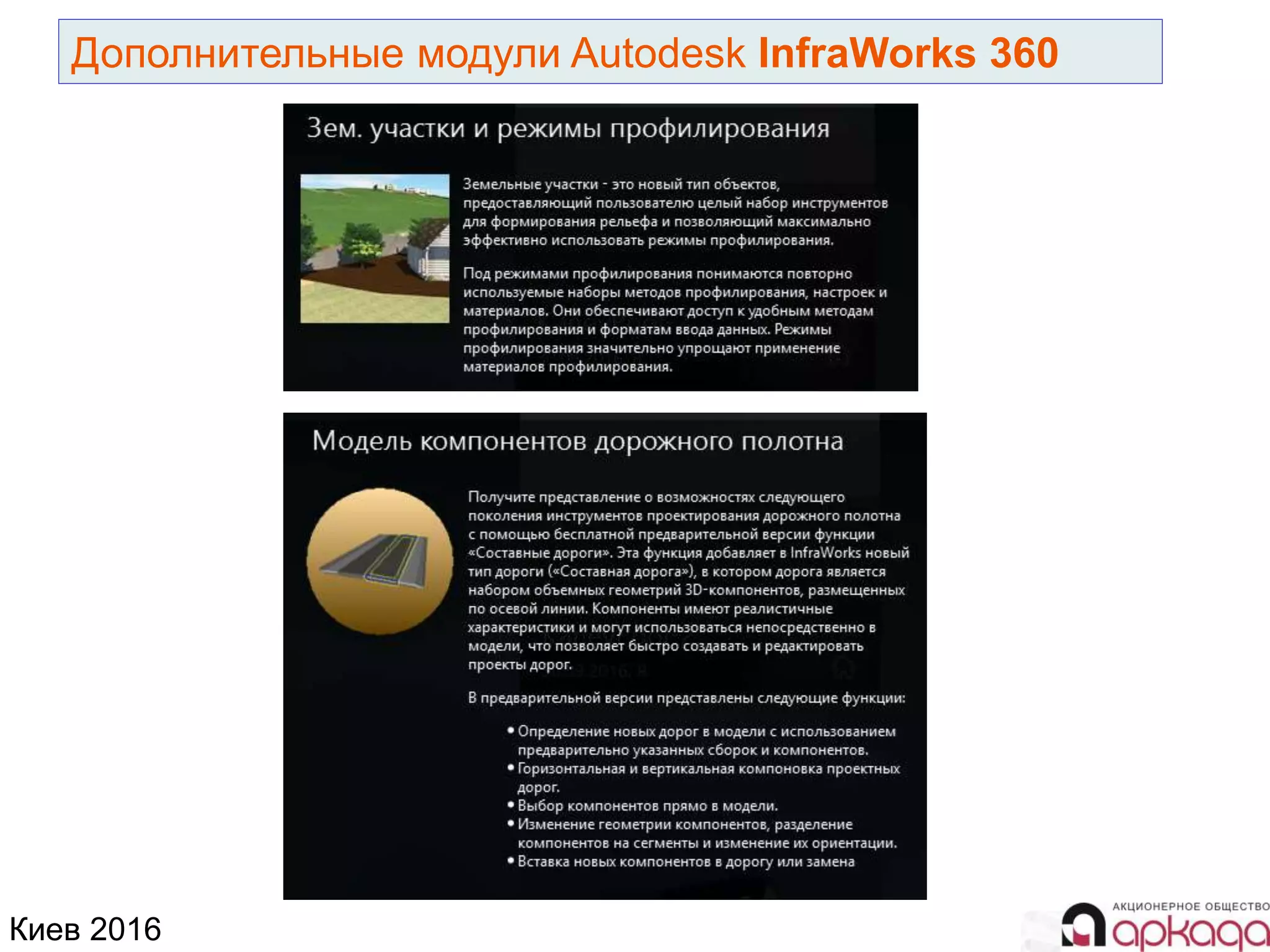 Киев 2016
Дополнительные модули Autodesk InfraWorks 360
 