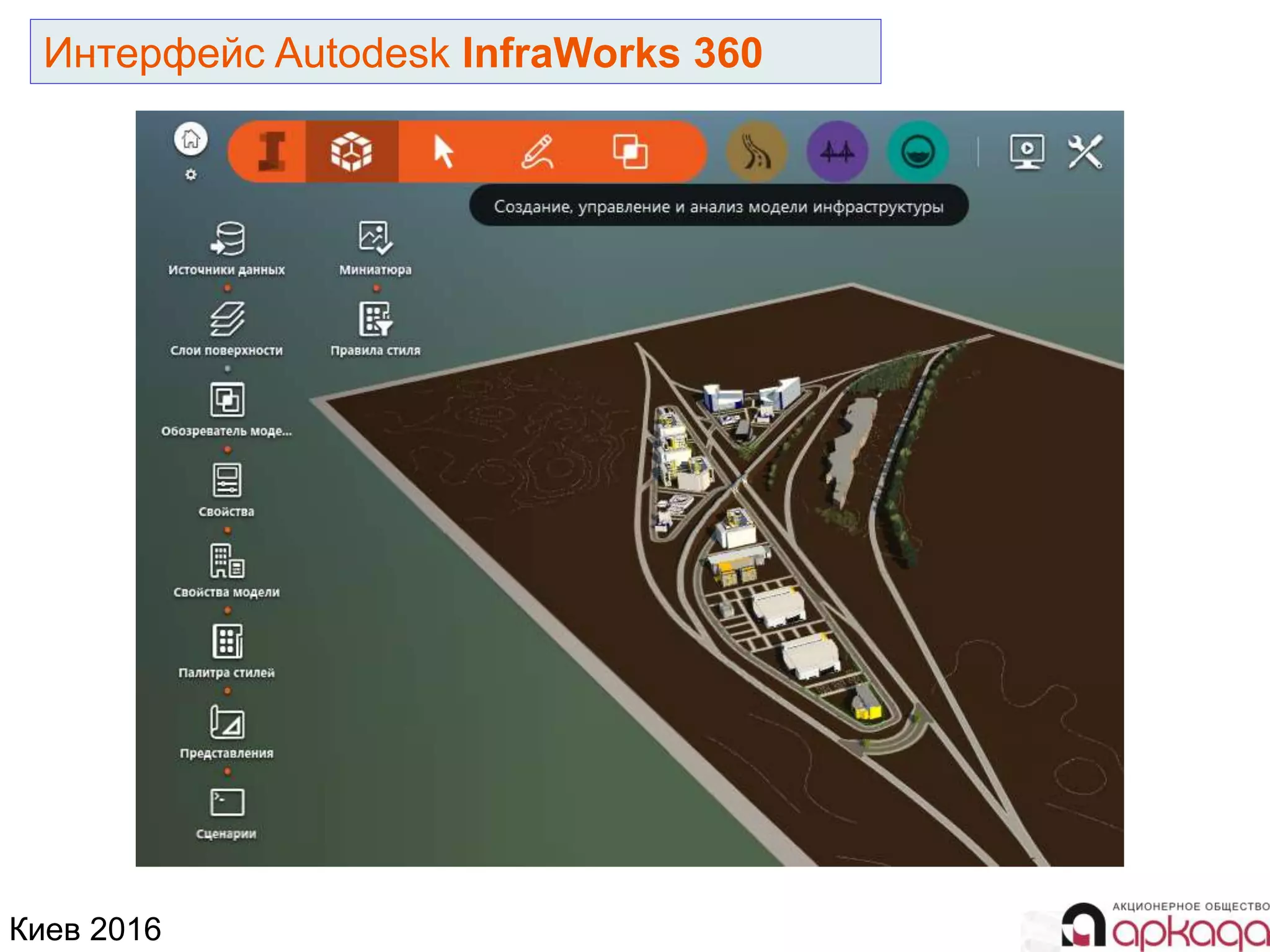 Киев 2016
Интерфейс Autodesk InfraWorks 360
 