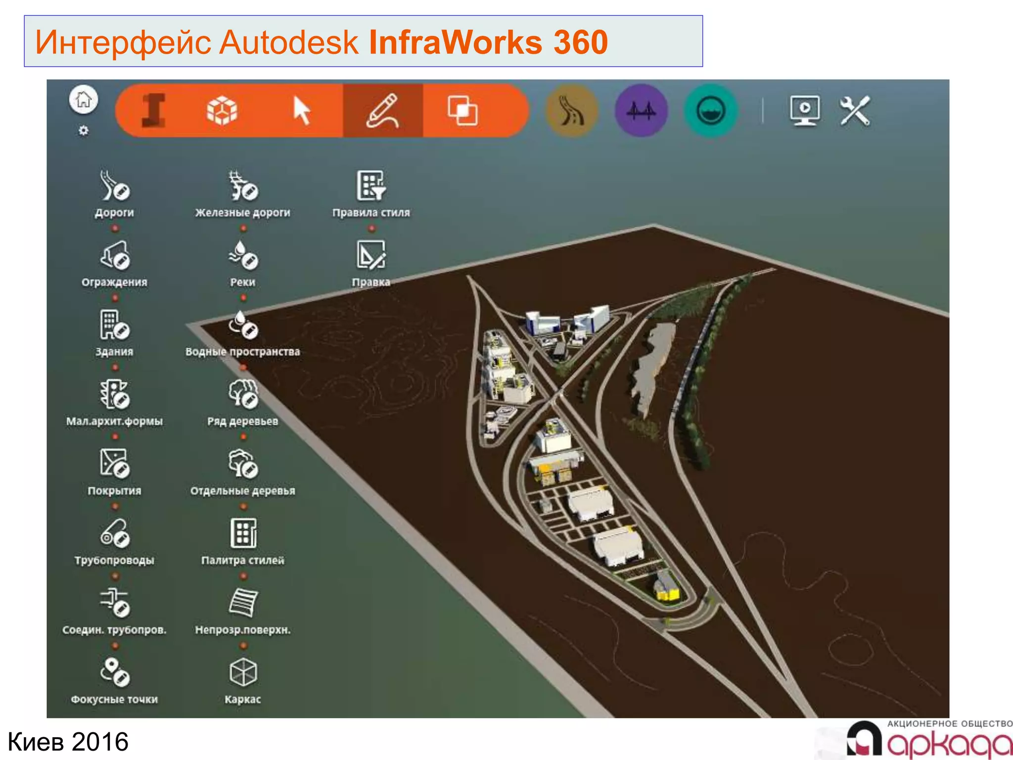 Киев 2016
Интерфейс Autodesk InfraWorks 360
 