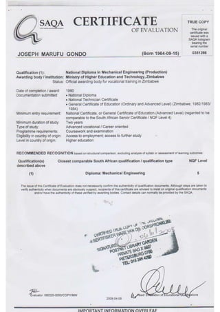Certificate SAQA
